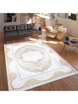 Almoss Halı Almoss Vista 5535Y Gri Gold 80X150 cm Saçaklı Modern Halı