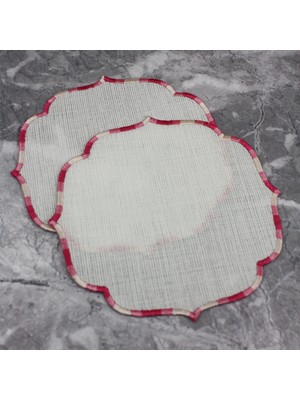 Weare2 Geçişli Pembe Renkli Nakışlı Keten Efektli 2'li Kokteyl Peçetesi Bardak Altlığı