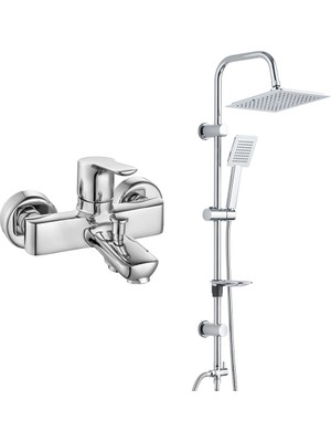 T-may Eca Luna Banyo Bataryası+T-May Banyo Çam Kare Tepe Duş Takımı Seti Paslanmaz Krom