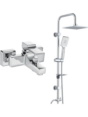 T-may Eca Caro Banyo Bataryası+T-May Banyo Belen Kare Tepe Duş Takımı Seti Paslanmaz Krom