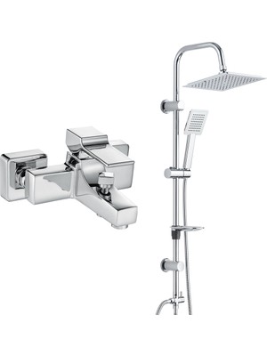 T-may Eca Caro Banyo Bataryası+T-May Banyo Çam Kare Tepe Duş Takımı Seti Paslanmaz Krom