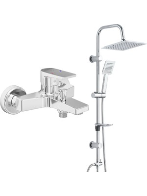 T-may Eca Dalia Banyo Bataryası+T-May Banyo Çam Kare Tepe Duş Takımı Seti Paslanmaz Krom