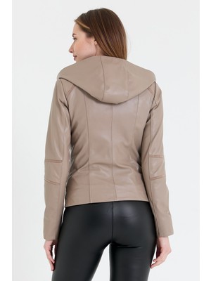 Nero Leather - Kapüşon Çıkmalı Süet Biye Detaylı Deri Ceket (Slim Fit)