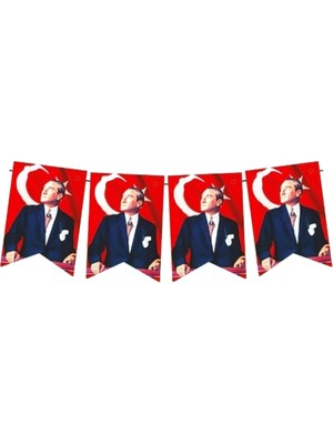 Süsle Bebek ve Parti Bayraklı Atatürk Flama Seti, 1,50mt Kurdele Dizili 11cm x 17cm - 10'lu