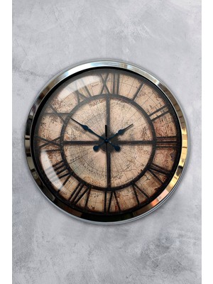 Platin Saat 40 cm Krom Metal Antique Duvar Saati
