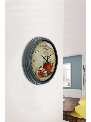 Platin Saat 40 cm Antrasit Metal Mutfak Çaydanlık Duvar Saati