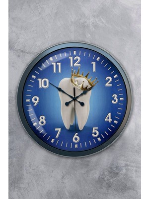 Platin Saat 40 cm Antrasit Metal Diş Hekimi Duvar Saati