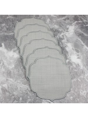 Weare2 Gümüş Gri Renkli Gümüş Gri Nakışlı 6'lı Kokteyl Peçetesi Bardak Altlığı