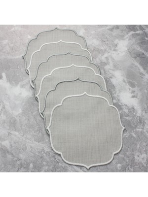 Weare2 Gümüş Gri Renkli Beyaz ve Gri Nakışlı 6'lı Kokteyl Peçetesi Bardak Altlığı