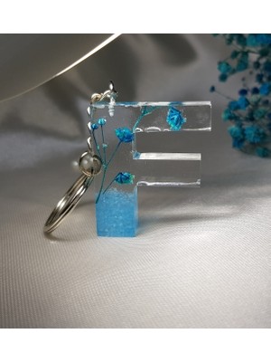 Sultan Tasarım F Harfi Mavi Çiçekli Epoksi Anahtarlık