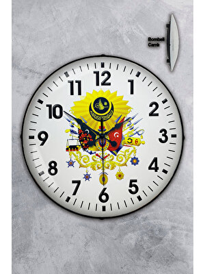 Platin Saat 35 cm Bombeli Gerçek Camlı Osmanlı Arması Duvar Saati