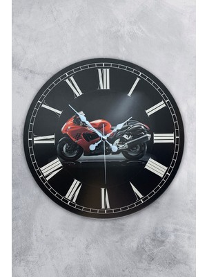 Platin Saat 35 cm Ahşap Motorsiklet Duvar Saati