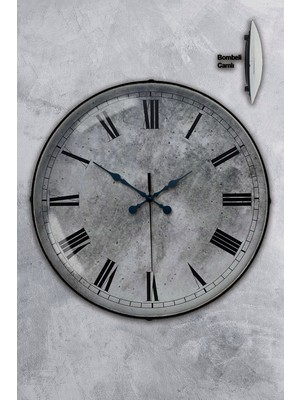 Platin Saat 35 cm Bombeli Gerçek Camlı Kreter Duvar Saati