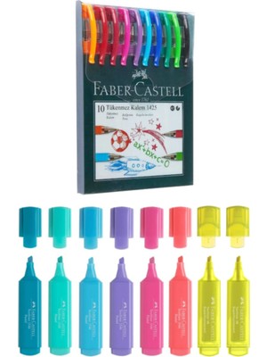 Faber-Castell 1425 10 Renk Tükenmez Kalem + Faber Textliner 1546 Fosforlu Kalem 6+2