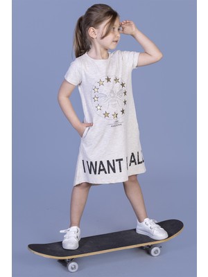 Toontoy Kız Çocuk  I Want It All Baskılı Elbise