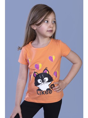 Toontoy Kız Çocuk Likee Kedi Baskılı T-Shirt
