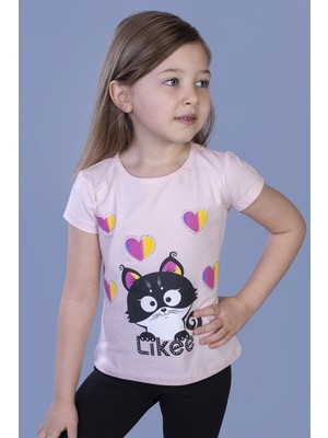 Toontoy Kız Çocuk Likee Kedi Baskılı T-Shirt