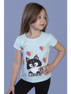 Toontoy Kız Çocuk Likee Kedi Baskılı T-Shirt
