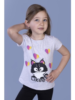 Toontoy Kız Çocuk Likee Kedi Baskılı T-Shirt
