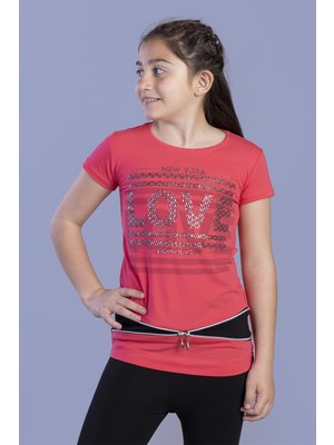 Toontoy  Kız Çocuk T-Shirt Love Varak Baskı N.Çiçeği 12 Yaş K-129