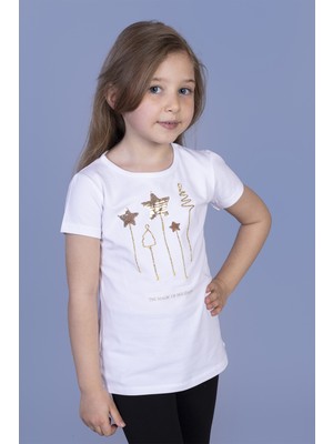 Toontoy Kız Çocuk Yıldız Nakışlı T-Shirt