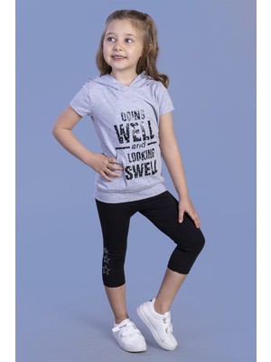 Toontoy Kız Çocuk Parlak Baskılı Kapüşonlu Kaprili Takım