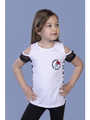 Toontoy Kız Çocuk Göğsü Nakışlı T-shirt