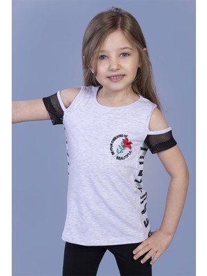 Toontoy Kız Çocuk Göğsü Nakışlı T-shirt