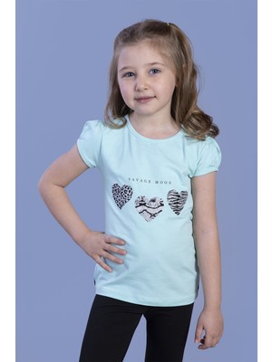 Toontoy Kız Çocuk Simli Kalp Desenli T-Shirt