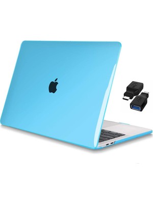 Codegen Apple 13" Macbook Pro A1706 A1708 A1989 A2159 A2338 M1 Kristal Mavi Kılıf Koruyucu + USB Çevirici