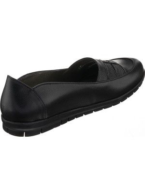 Costo Shoes A8512 Siyah Deri Dişli Kaymaz Taban Rahat Geniş Kalıp Büyük Numara Kadın Ayakkabı