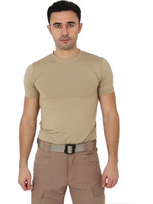 Asker Marketi Bej Kısa Kol Microfiber T-Shirt - Slim Fit Outdoor Tişört