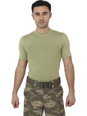Asker Marketi Haki Kısa Kol Askeri Microfiber T-Shirt - Slim Fit Outdoor Tişört