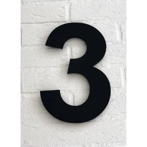 Kapı Numarası 15 cm No 3, Siyah Pleksi Kendinden Yapışkanlı Bina Daire Villa Kapı Numarası Arial Yazı Tipi