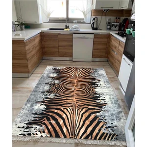 Zebra Kaymaztabanlı Yıkanabilir Halı Kilim Yolluk Dijital Baskı Kahve Gri