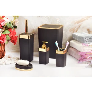 Imera Akrilik Yapım Gold Çizgi Soft Banyo Takımı 5'li Kare Banyo Seti Siyah