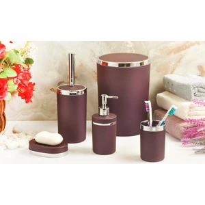 Imera Akrilik Yapım Gümüş Çizgi Soft Banyo Takımı 5'li Yuvarlak Banyo Seti Mor
