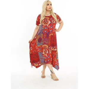 Yazlık Bayan Kısa Kol Asimetrik Etek Penye Elbise