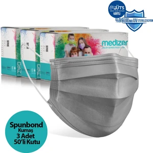 Ultrasonik Cerrahi Ağız Maskesi 3 Katlı Spunbond Kumaş 150 Adet - Burun Telli - Gri