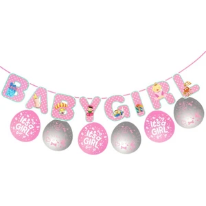 Süsle Bebek ve Parti Balonlu Baby Girl Banner Seti, 3,00 mt