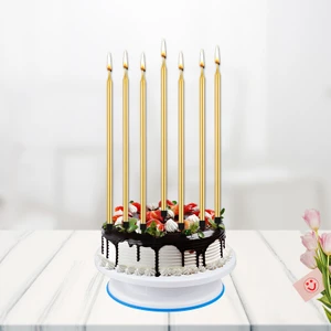 Süsle Bebek ve Parti İnce Uzun Altlıklı Pasta Mumu, 20 cm x 7 Adet - Altın