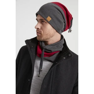 Erkek Genç Yeni Sezon Füme Kırmızı Parçalı Ipli Şapka Bere Boyunluk Takım -Sporrahatpamuklu Termal