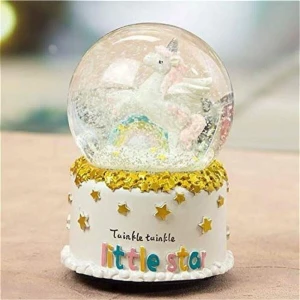 Fbz Home Twinkle Twinkle Unicorn Gökkuşağı Kar Küresi Işıklı Müzikli Büyük Boy Cam Küre