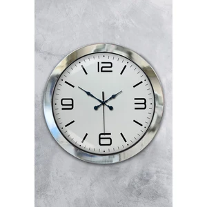 Platin Saat 36 cm Krom Metal Klasik Duvar Saati
