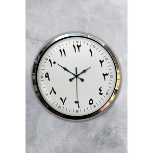 Platin Saat 40 cm Krom Metal Arapça Duvar Saati