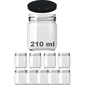 210 cc Kavanoz Metal Siyah Konserve Kapaklı 210 ml Şeffaf Cam Kavanoz 9 Adet