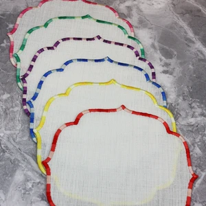 6 Renk Geçişli Nakışlı Keten Efektli 6'lı Kokteyl Peçetesi Bardak Altlığı