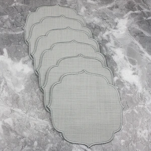 Gümüş Gri Renkli Gümüş Gri Nakışlı 6'lı Kokteyl Peçetesi Bardak Altlığı