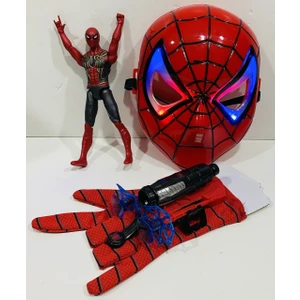 Marvel Spider-Man Ağ Atan Eldiven+Işıklı Maske cm Işıklı Figür 3 Lü Set Oyuncak