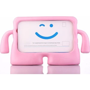 Case World Samsung Tab A7 T500 Renkli Tutacaklı Stantlı Silikon Çocuk Tablet Kılıfı Pembe